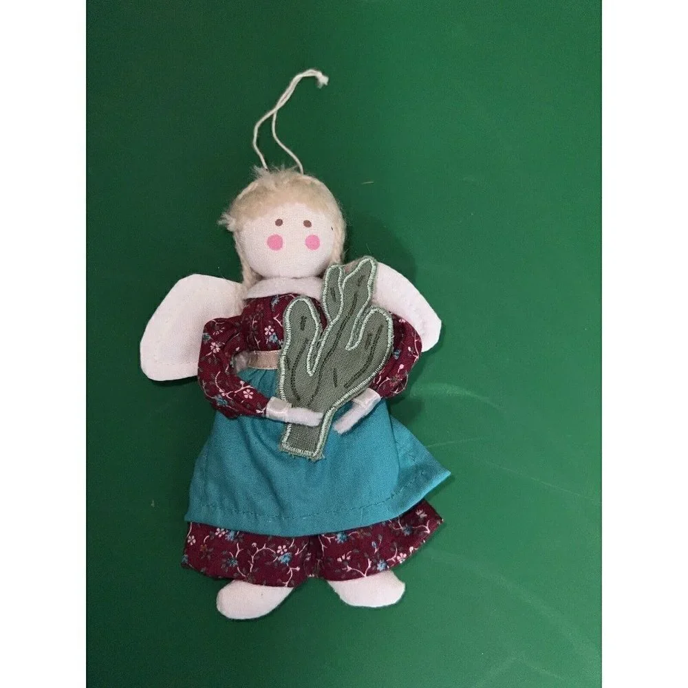 Handcrafted Cloth Angel Cactus Doll  Stand Figurine Folk Art Quilted Wings 6